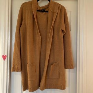 Hooded long camel cardigan
